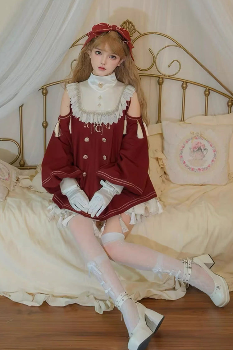 Crimson Starry Night Long Sleeve Frill Embroidery Princess Sweet Lolita Dress Complete Set