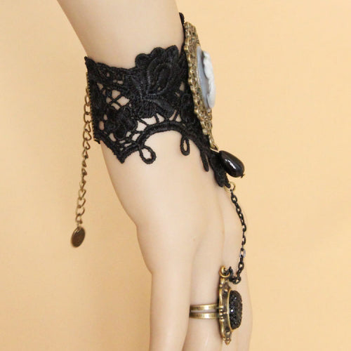 Vintage Gothic Lace Pearl Portrait Ring Bracelet