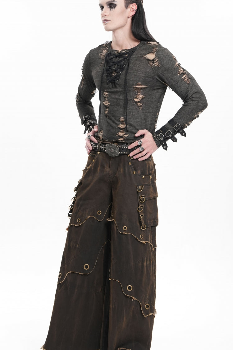Men's Gothic Trousers with Eyelet Details and Pockets