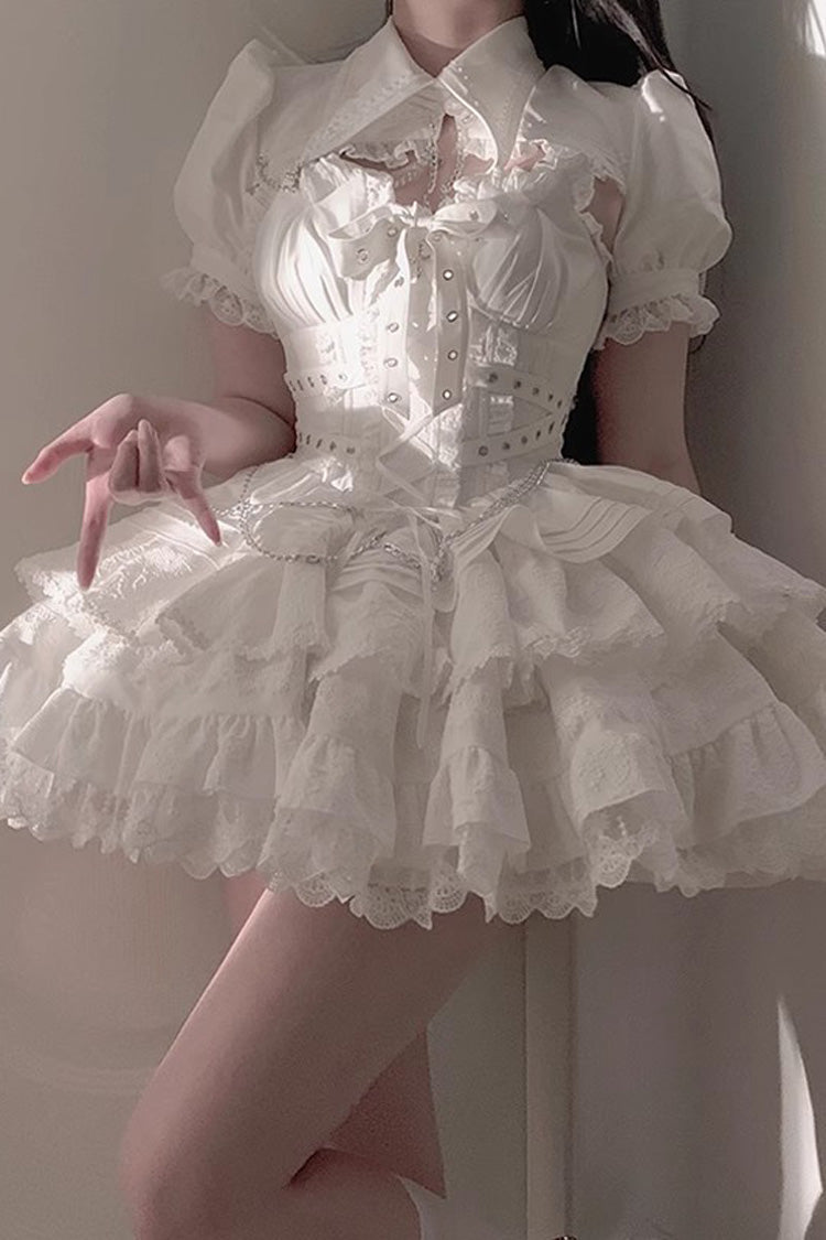 Triple-Layered Ruffled Lace-Up Gothic JSK Dress in 6 Colors - Covenant Cross