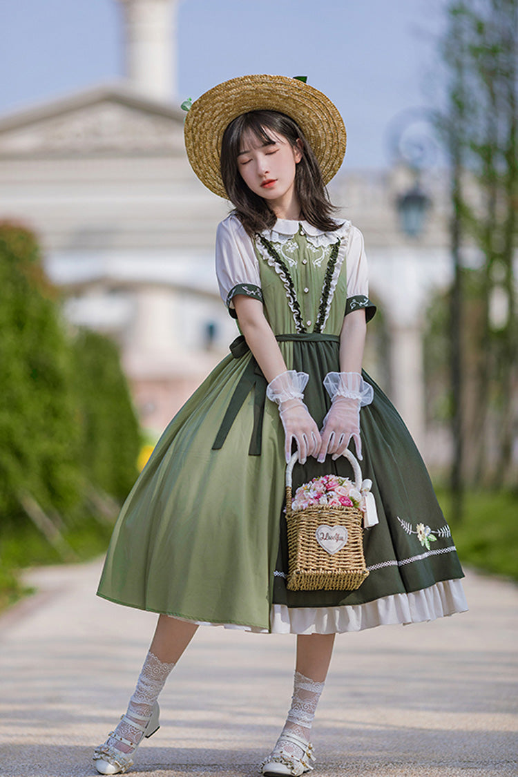 Multicolor Embroidered Short-Sleeved Doll Collar Lolita Dress