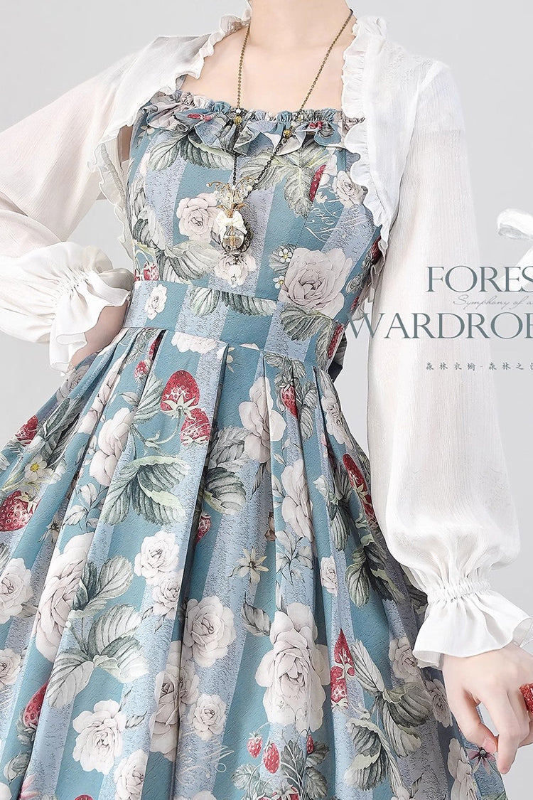 Forest Basket Sea Salt Rose Print Chiffon Bowknot Elegant JSK
