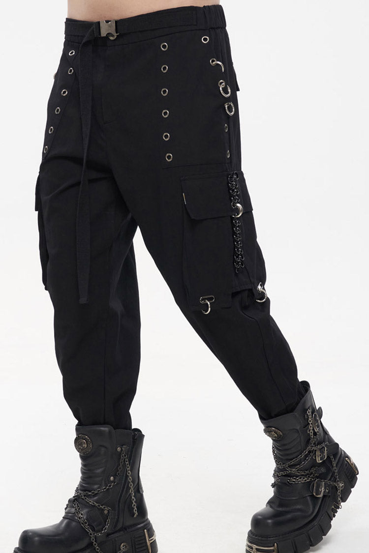 Multi-Pocket Chain-Adorned Cargo Pants for Men