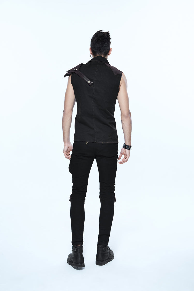 Sleeveless Punk Shirt with Armor Shoulder and Hasp