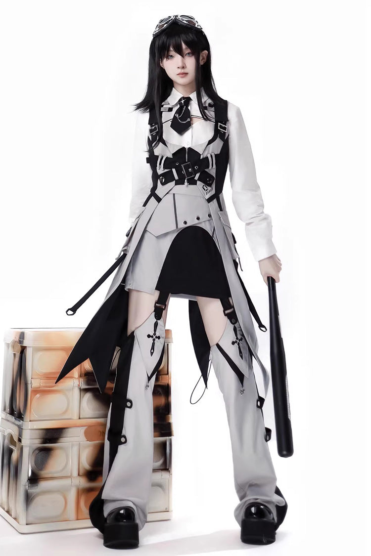 Black/White Color-Block Sci-Fi Lolita Skirt Ensemble