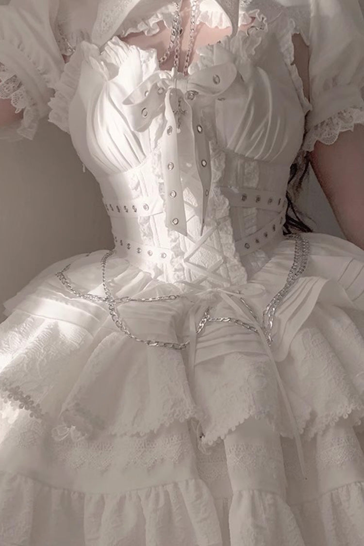 Triple-Layered Ruffled Lace-Up Gothic JSK Dress in 6 Colors - Covenant Cross