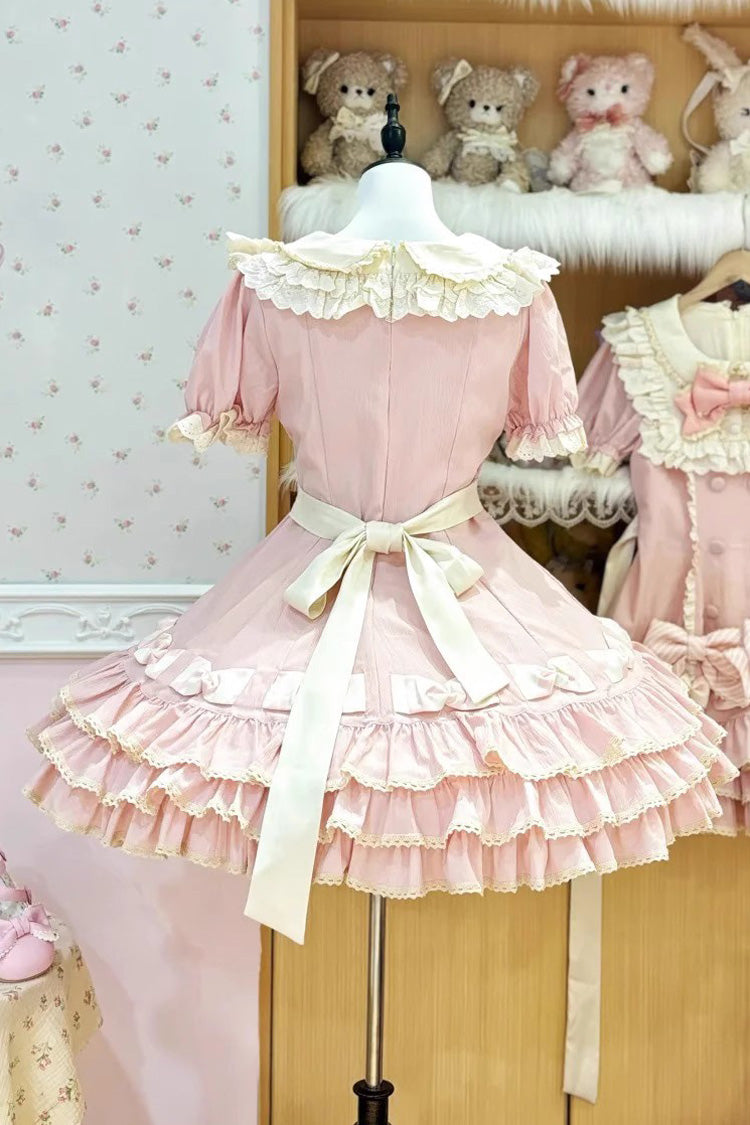 Striped Multi-Tier Ruffle Bow Princess Lolita Layered Dress