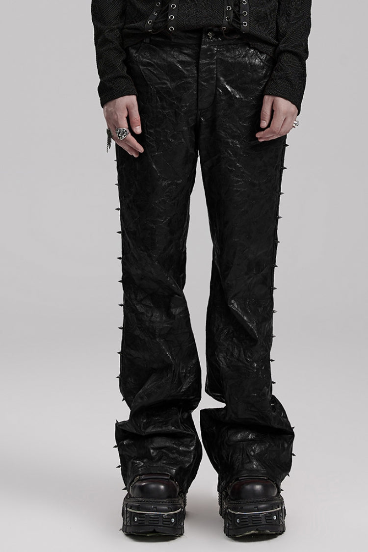 Jet Studded Pleated PU Leather Steampunk Trousers for Men
