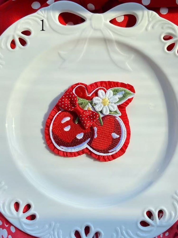 Decorated Cherry/Strawberry/Cake Brooch/Hairclip Options Bowknot 11