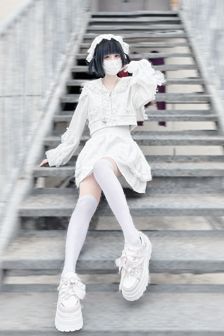Ash Hooded Jirai Kei Set with Ruffled Lace Accents