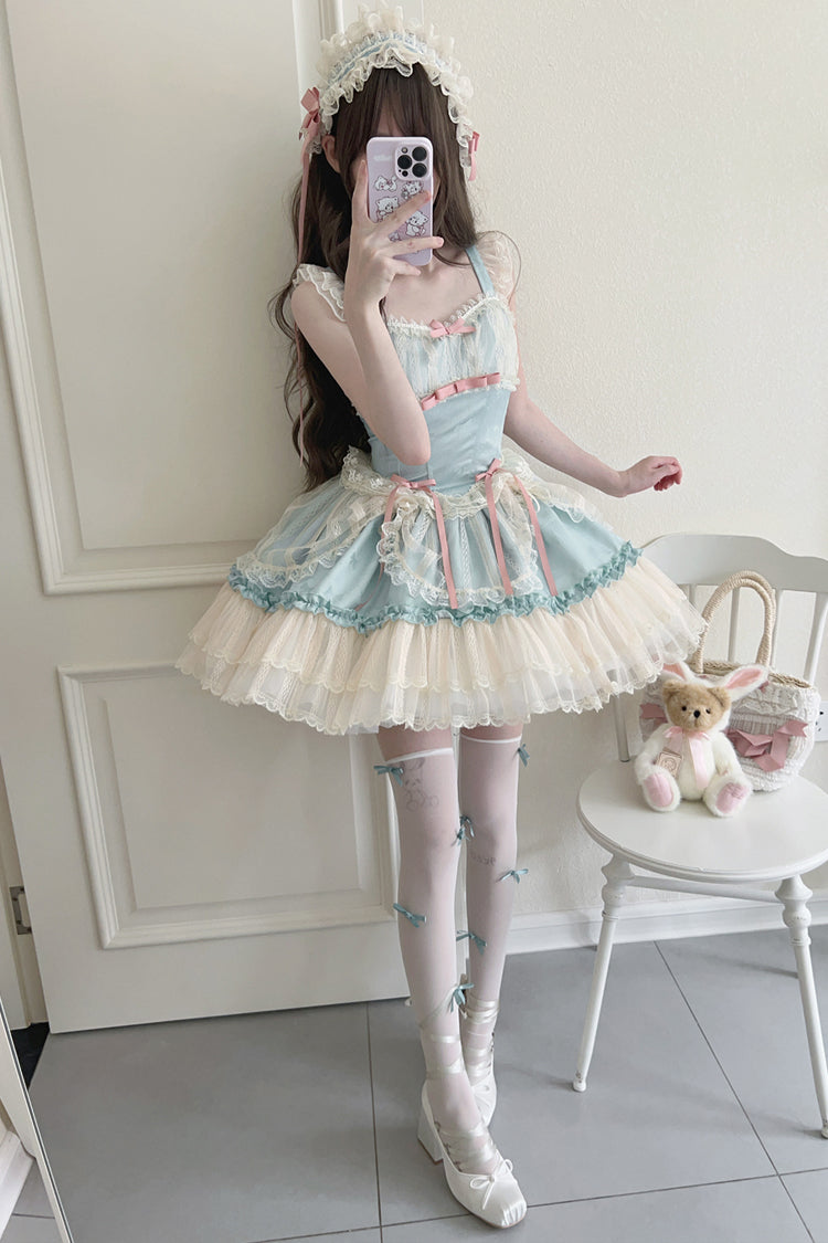 Flower Season Bow-Trim Lace Ballet Lolita Jumper Skirt in Four Colors