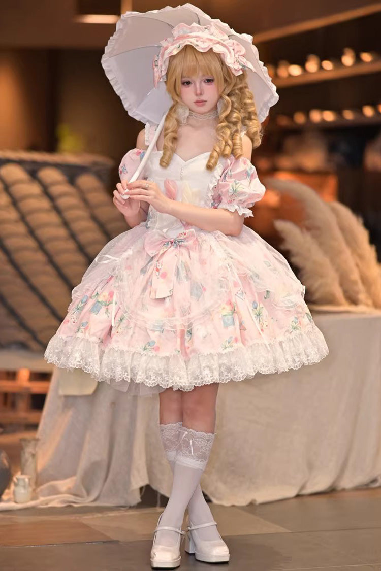 Tulip's Letter Off-Shoulder Dress with Print & Bowknot