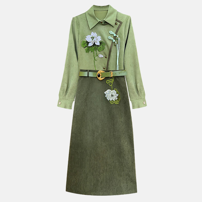 Green Flower Tassel Shirt Blossom Print Skirt Set