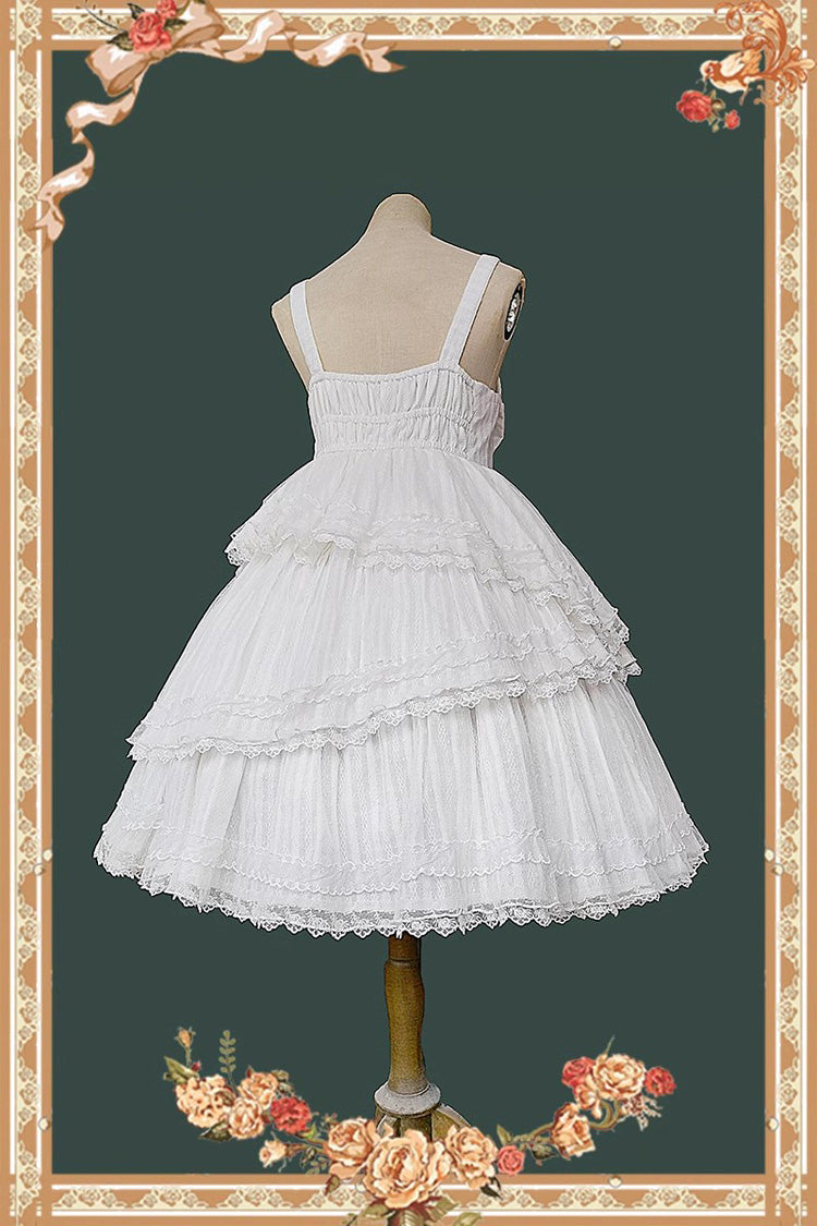 White Sweet Lolita Dress with Tower of Dawn Bowknot and Ruffled Sleeveless
