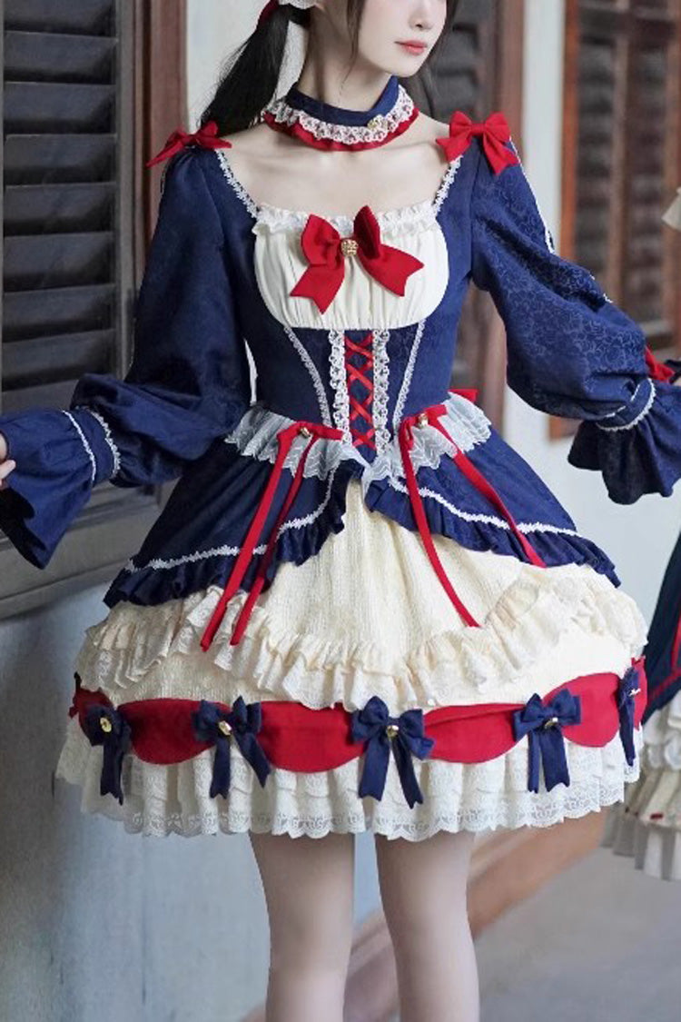 White-Blue Sweet Lolita Ruffle Cardigan Dress with Bowknot