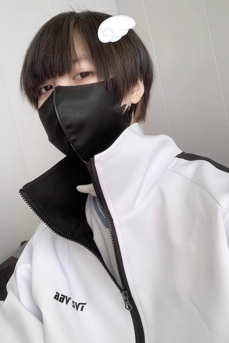 Printed Jirai Kei Long-Sleeve Coat with Unique Pattern, 3 Colors