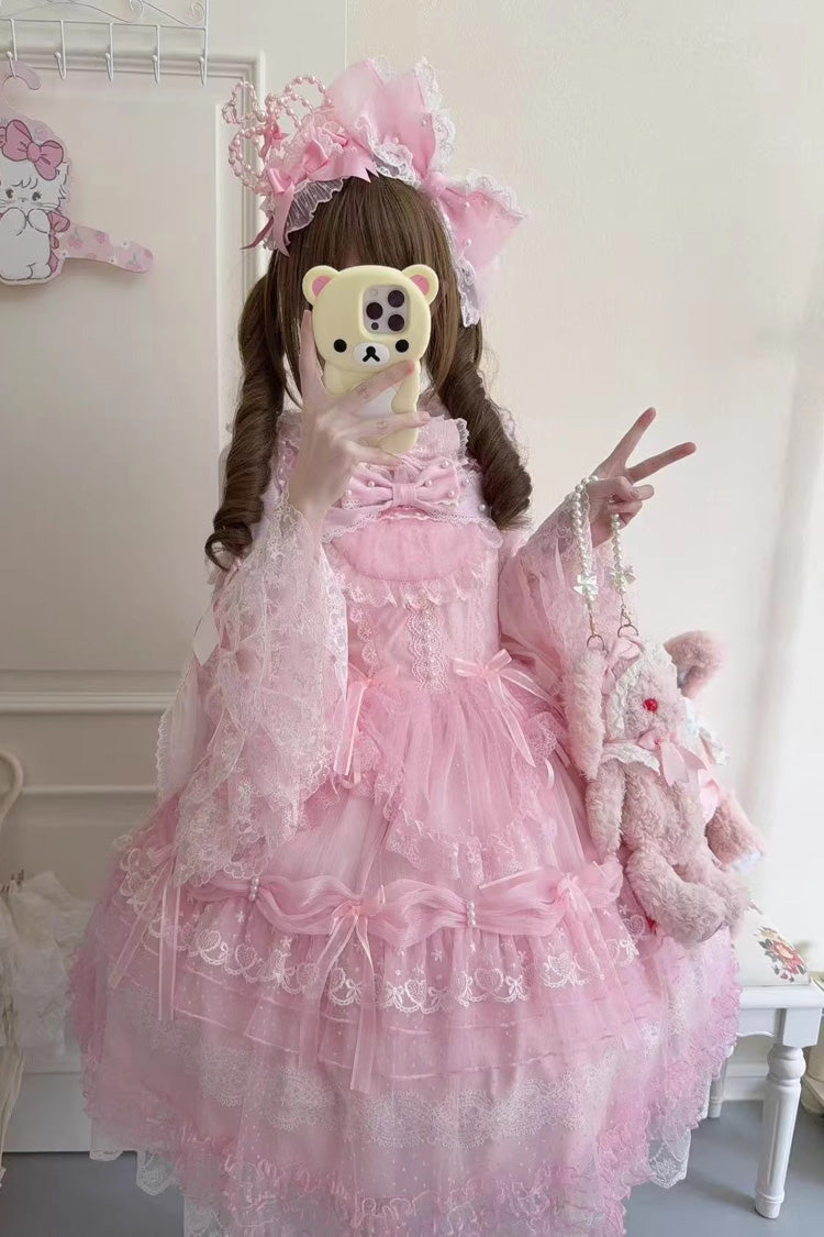 Rose Sugar Heart Knot Multi-Layered Bow Lace Lolita JSK