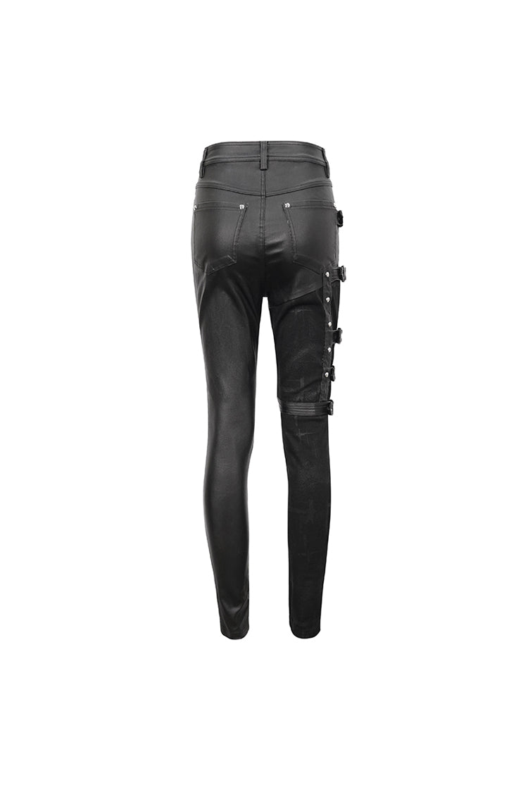 Leather Multi-Buckle Splice Punk Trousers for Women