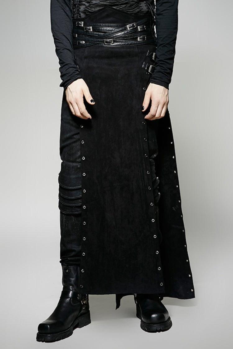 Men's Steampunk Skirt with Lace-Up Front and Metal Buckles