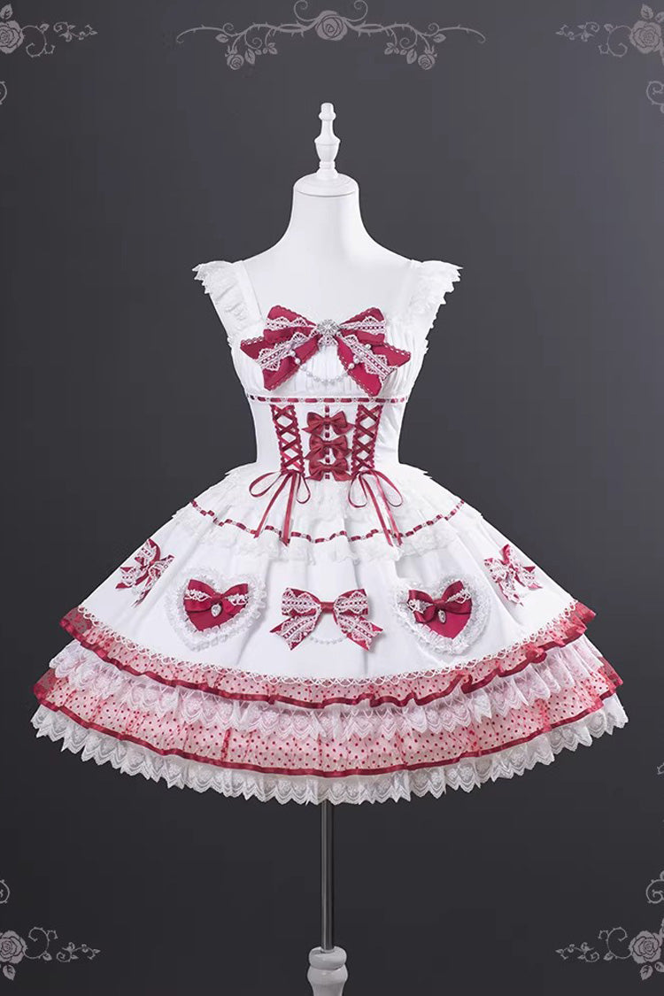 Square Neck Sleeveless Ruffled Lace-Up Elegant JSK Dress in 2 Colors - Crimson Snowberry
