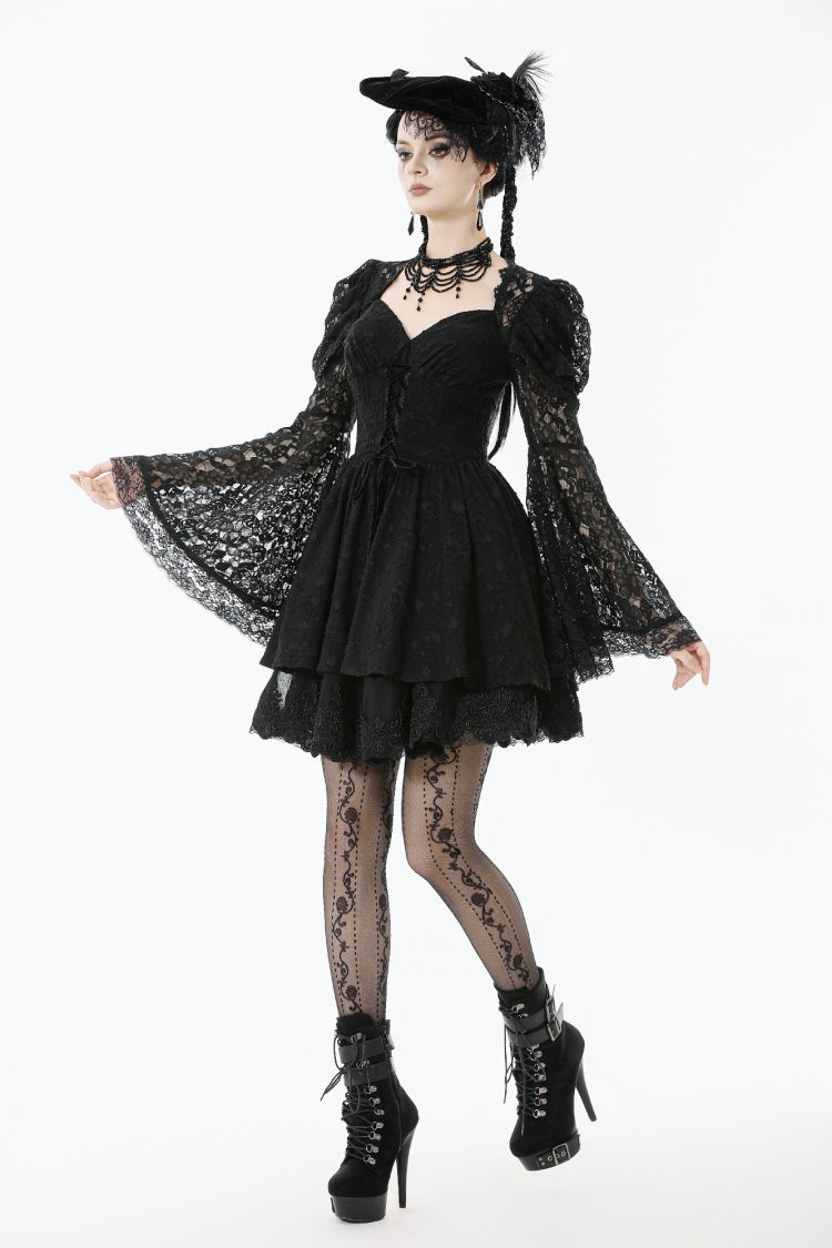 Graduation Gothic Dress with Jacquard Lace and Lace-Up