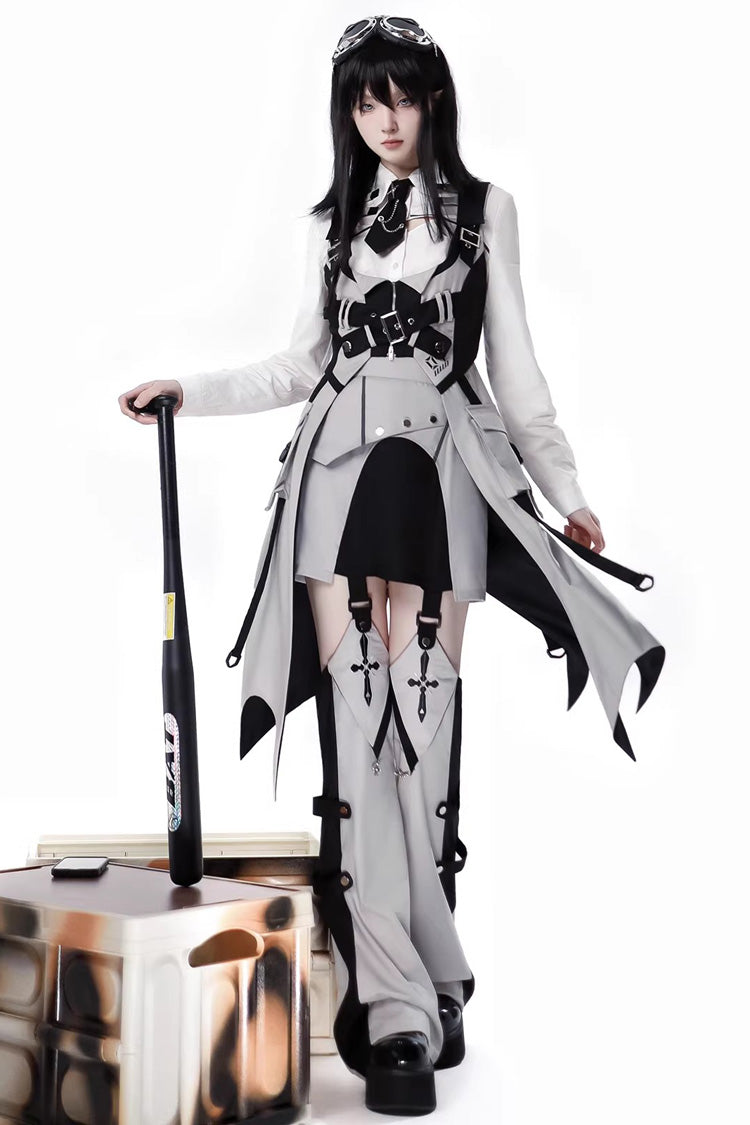 Black/White Color-Block Sci-Fi Lolita Skirt Ensemble