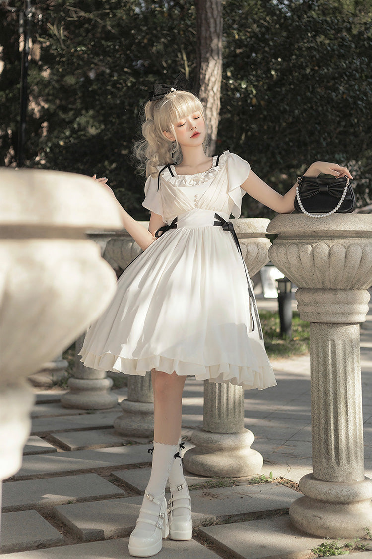 Ivory Moonlit Chiffon Short-Sleeve Ruffled Sweet Jumper