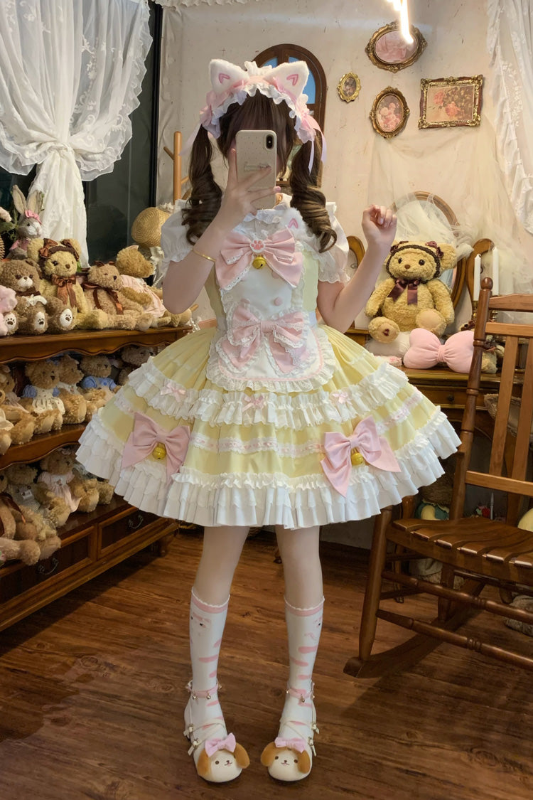 Sunshine Sleeveless Layered Ruffle Bow Lace Princess Jumper Dress