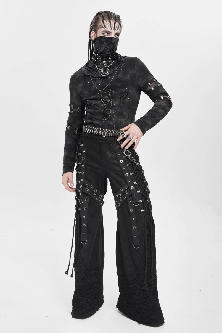 Noir Punk Baggy Pants with Mesh and Rips