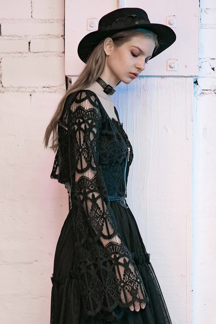 Sable Pendant Hollow Lace-Up Gothic Blouse for Women