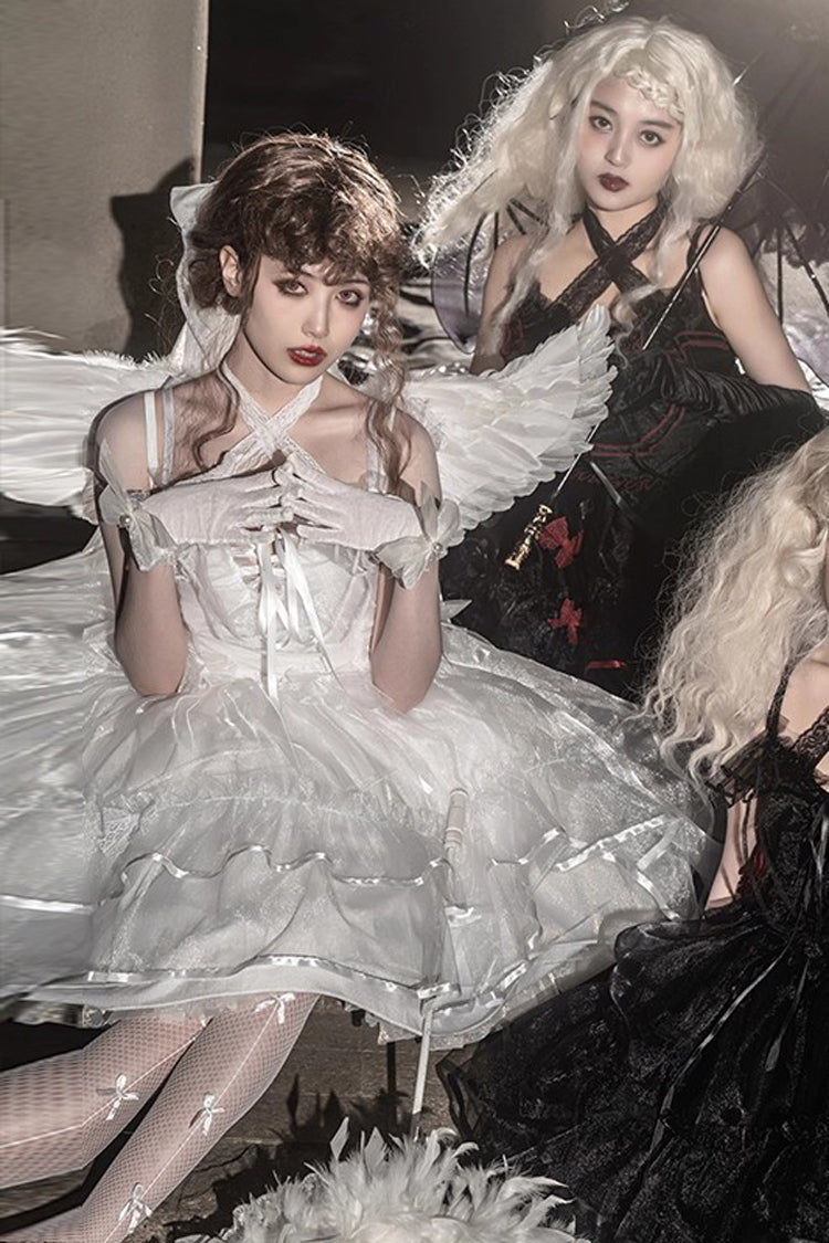 Seven Deadly Sins Sleeveless Double-Layered Ruffled Hanayome Bow Lace Gothic Plus Size Lolita JSK Dress - 3 Colors