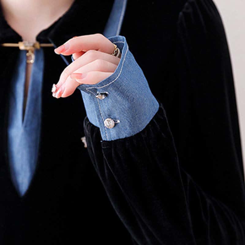 Black with Blue Collar Fake Lapel Shirt