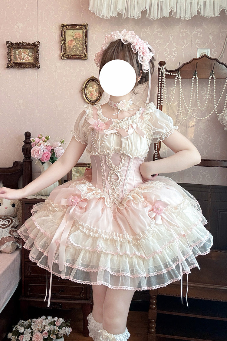 Flowing Light Gift Box Square Collar Sleeveless Layered Ruffle Bow Ballet Lolita JSK Dress