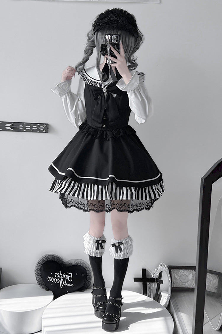 Noir Striped Bow Lace Jirai Kei JSK - Twilight Song