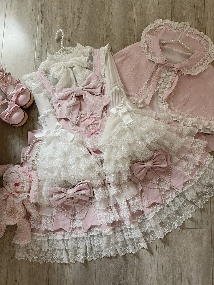 Lolita Dress Pink Bows Bead Big Skirt Chain Hanayome Tiered Decoration