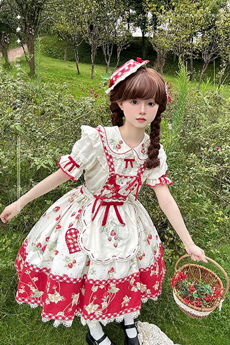 Red Strawberry Orchard Print Ruffled Sweet Lolita Strap Dress