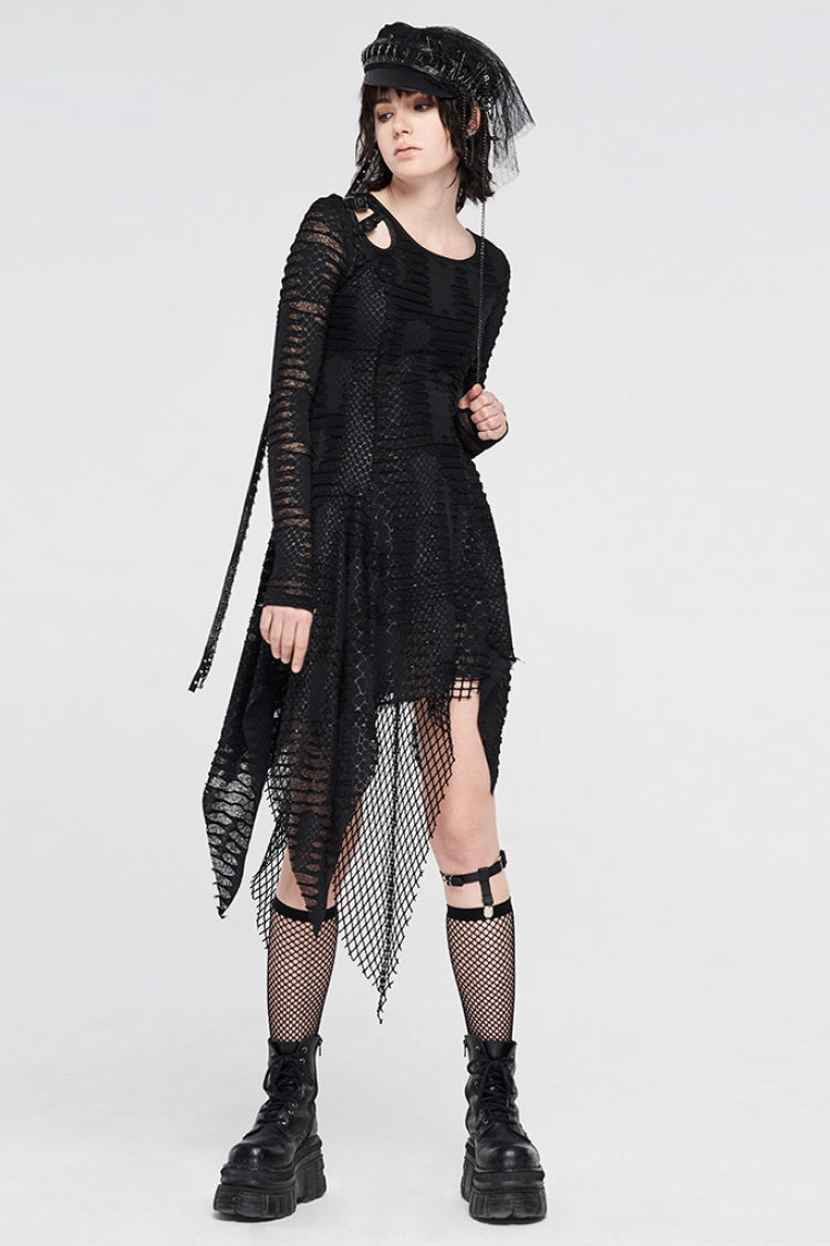 Asymmetric Ripped Gothic Dress with Irregular Cutout Design for Women