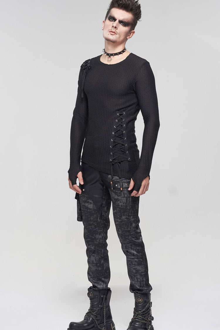 Gothic Asymmetric Drawstring Coarse Net Men's Shirt