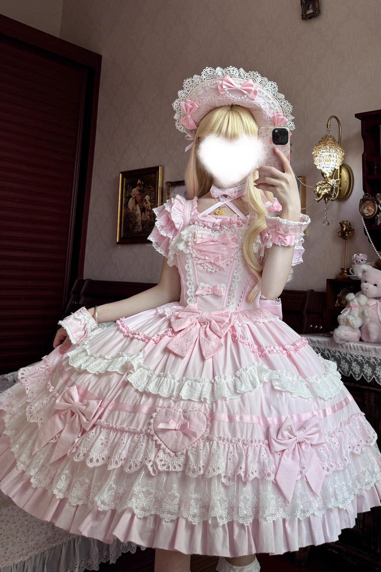 Blush Triple-Tier Ruffle Bow Elegant Lolita JSK - Super Cute Belia