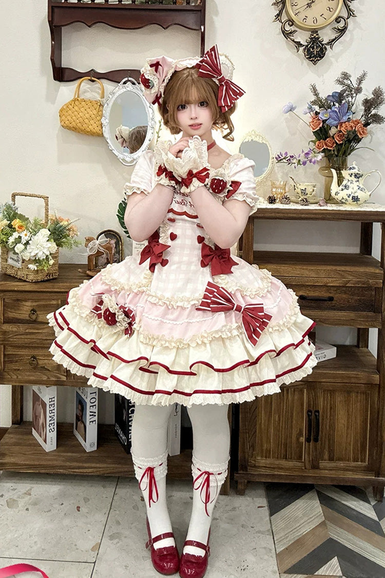 Sweetheart Strawberry Bunny Dress with Triple Ruffles & Bow