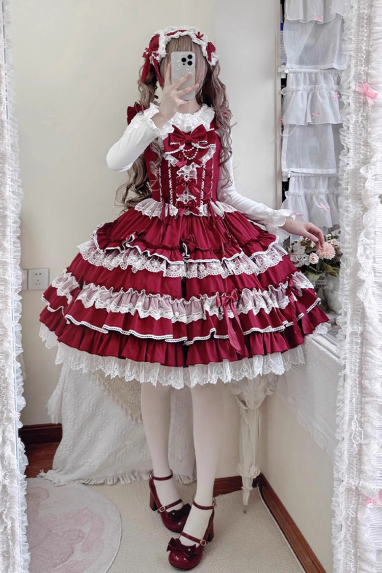 Multi-Layer Ruffle Sweet Lolita JSK Dress with Bow and Lace