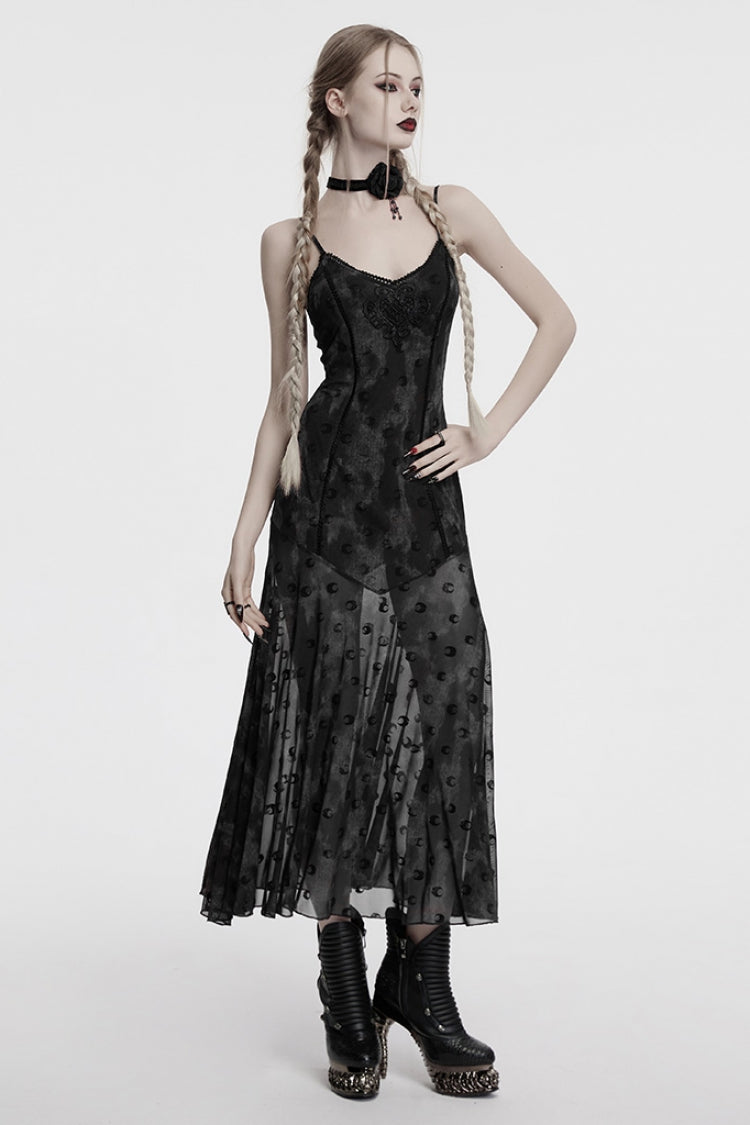 Grey Print Mesh Gothic Slip Dress with Cape