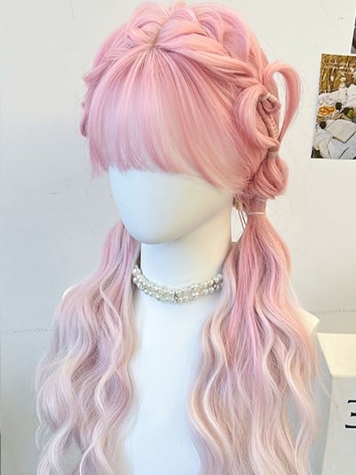 With Synthetic Braided Bangs Pink Wig Air
