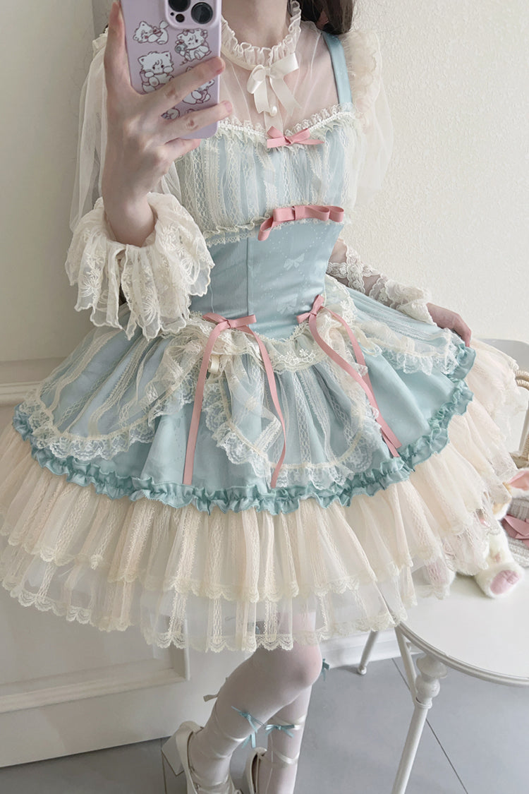 Flower Season Bow-Trim Lace Ballet Lolita Jumper Skirt in Four Colors
