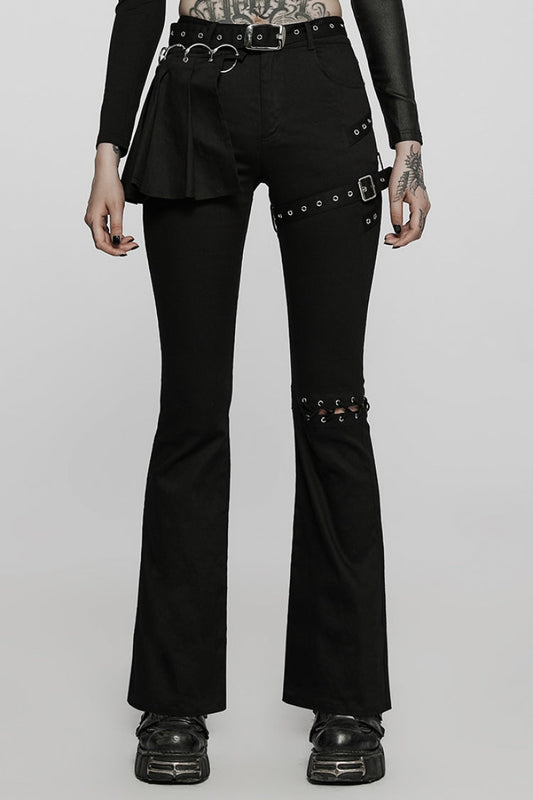 Detachable Belt Flared Leggings with Lace & Cutout Design for Steampunk Look