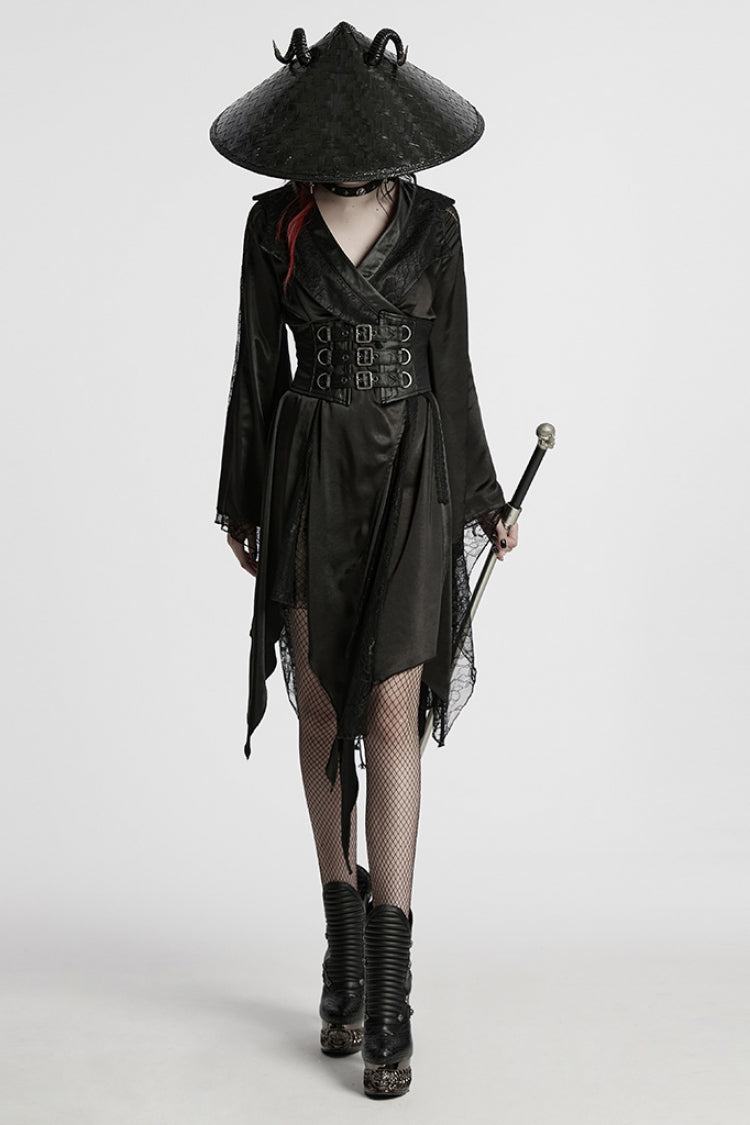 Ebony Long Sleeves Stitching Lace Asymmetrical Gothic Dress