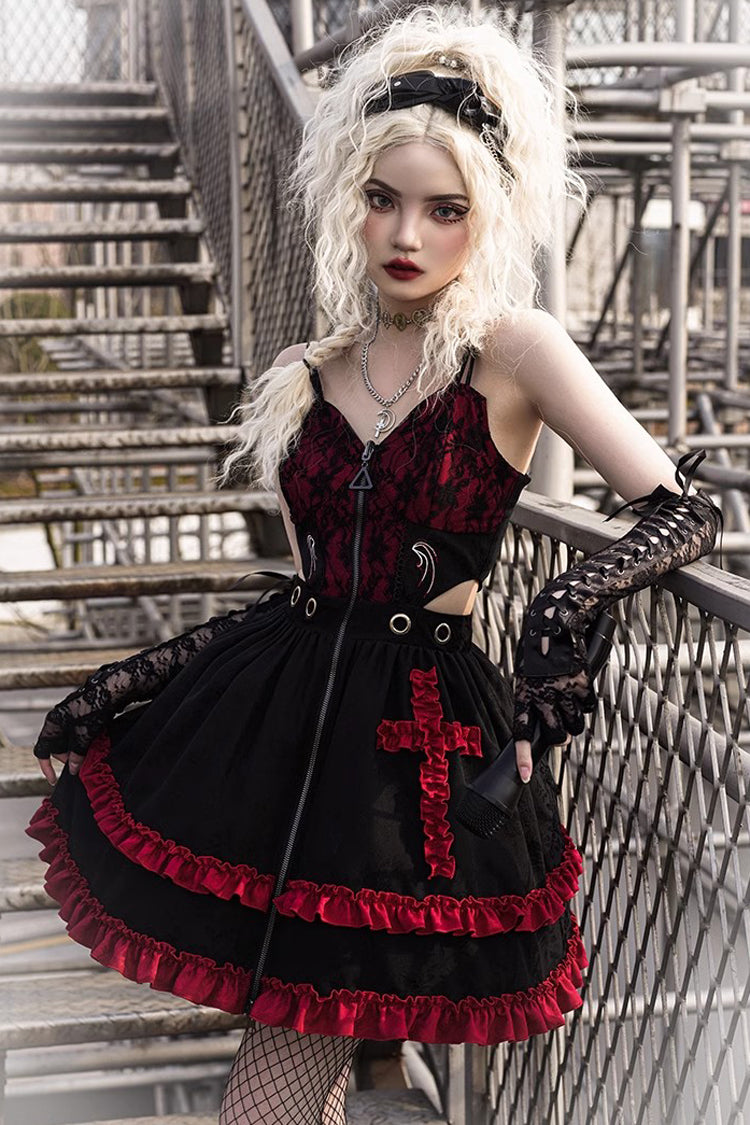 Black Red Judgment Day Red Cross Ruffled JSK