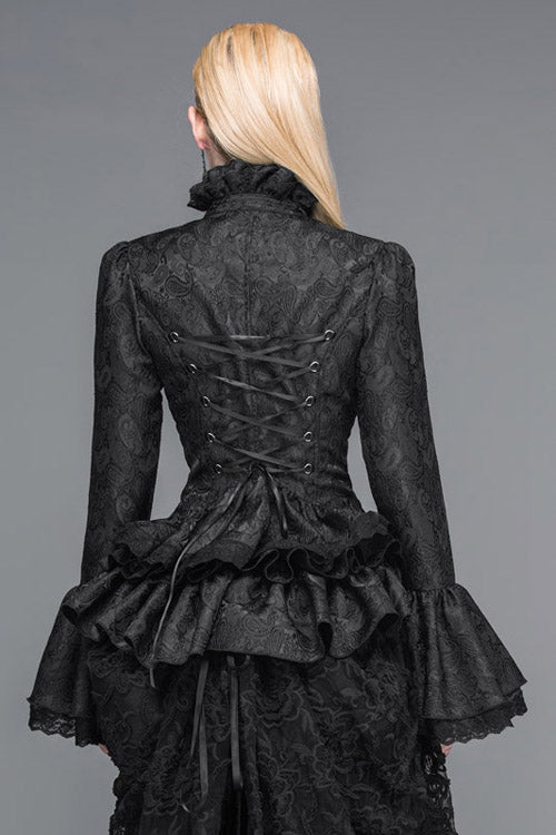 Vintage Gothic Blouse with Ruffled Trumpet Sleeves