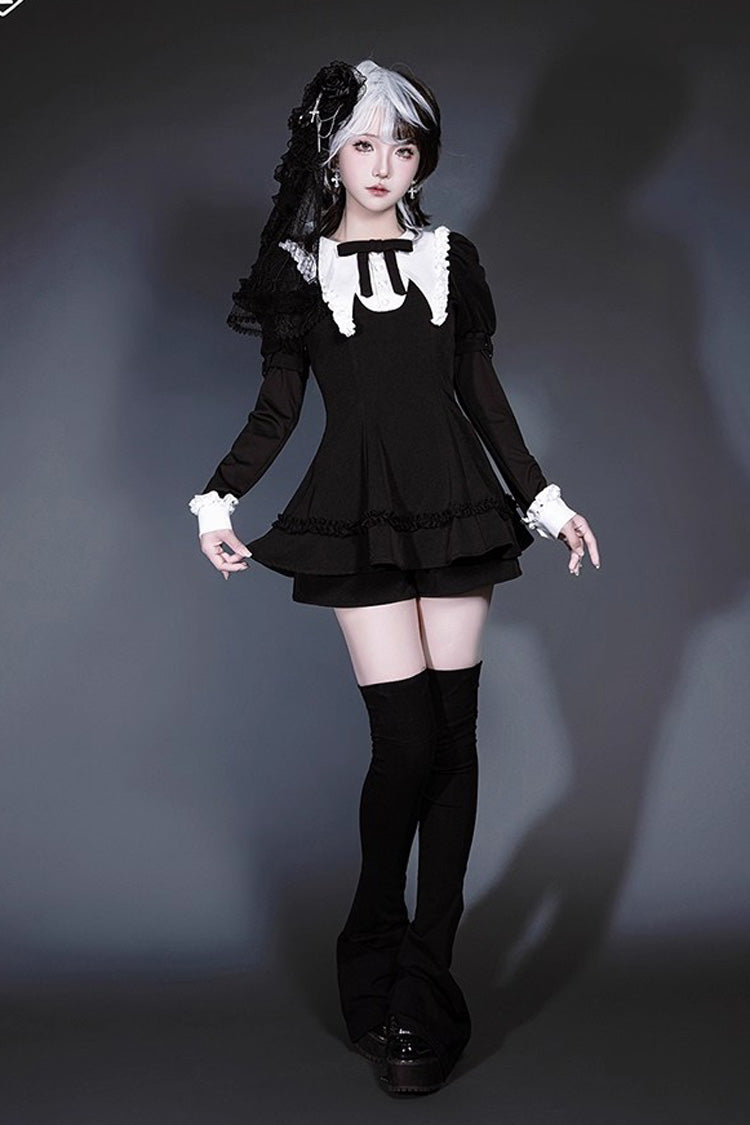 Black and White Sorceress Set with Ruffled Sleeves - Jirai Kei Style