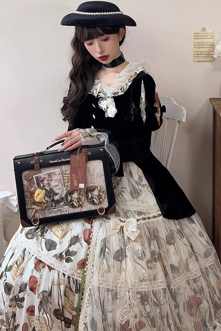 Floral Journey Sweet Lolita Shoulder Bag in Black